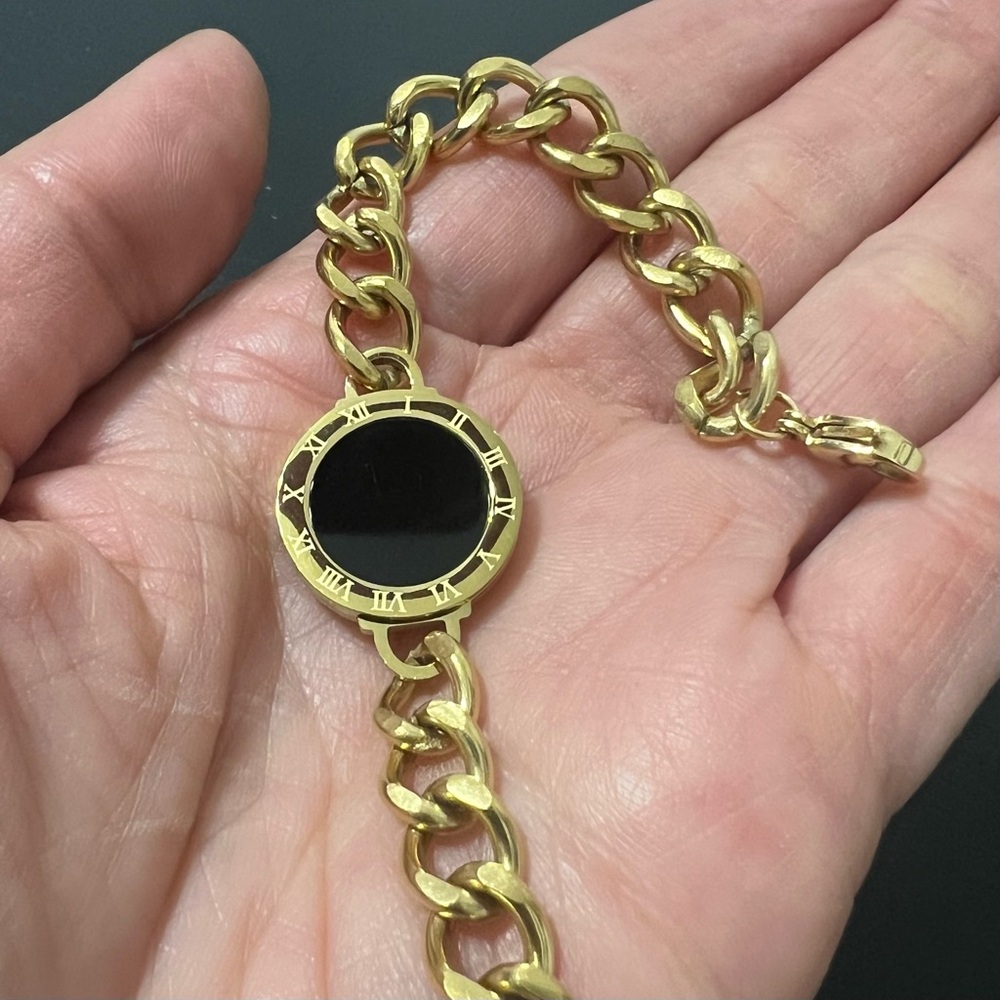 Gold Chain Bracelet with Black Dial
